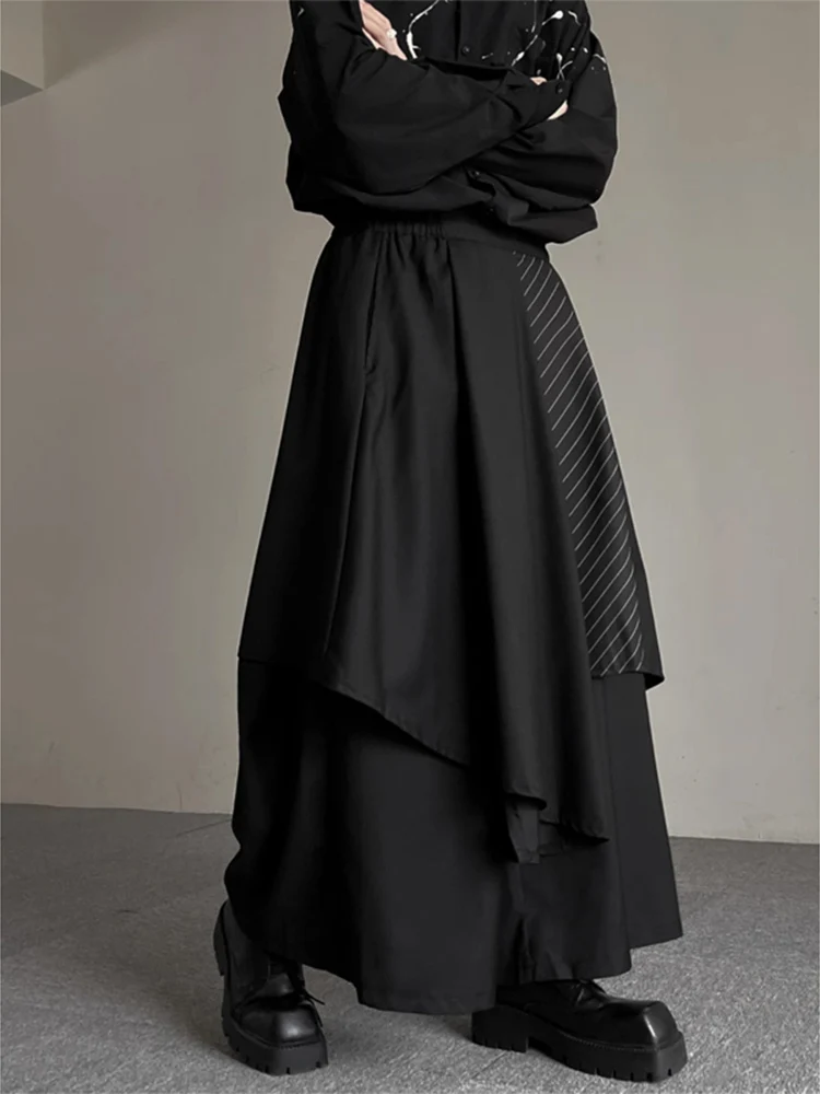 

Мужские повседневные брюки с высокой талией в новом китайском стиле, асимметричные, с эффектом двухслойности, в стиле самурайской юбки-брюк, весна-лето