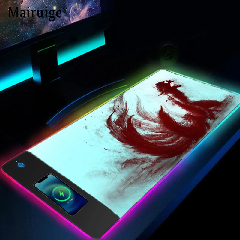 

Mairuige Shippuuden Anime RGB Wireless Charging Mouse Mats 900x400 Mousepad Gamer Extended Pad Desk Pad Mat Gamer Accessories