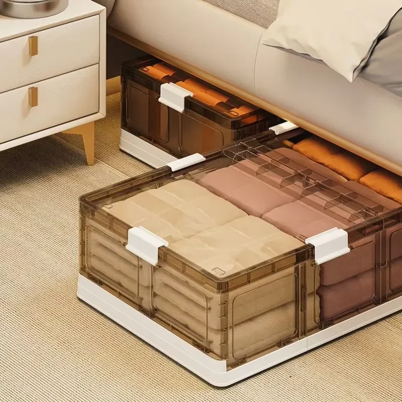 Foldable Under Bed Storage Box with Wheels Polypropylene Sliding Container Lid Opens Both Sides for Clothes Organization