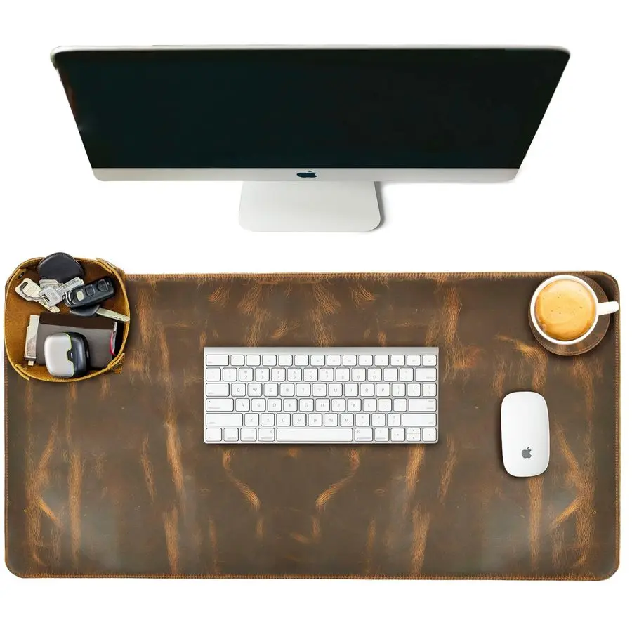 

Real Leather Desk Pad 3mm Thick Double Layer Desk Mat Cover Blotter Large Full Grain Protector for Keyboard, Mouse amp Laptop Of