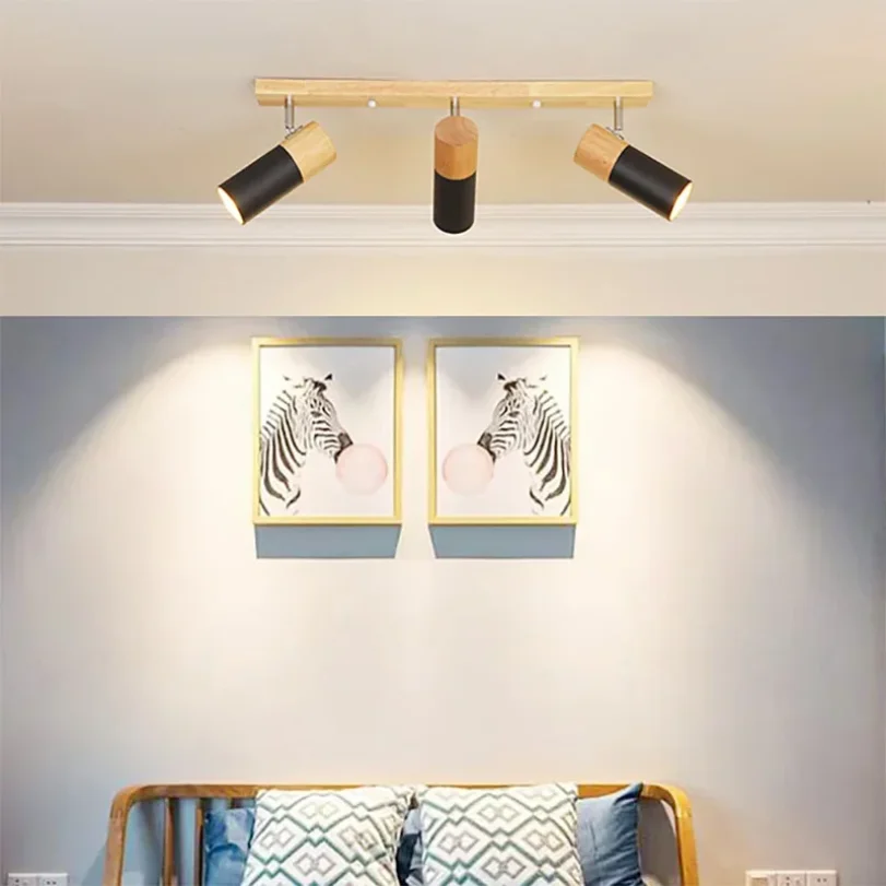 

Nordic Wood Rotate Spotlight Ceiling Lamp for Shop Cloakroom Lighting Decoration Light Home Indoor Wooden Adjustable