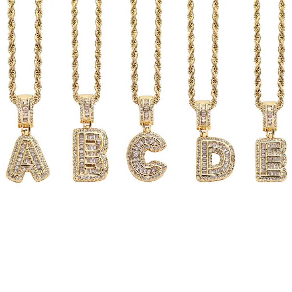 A-Z Zircon Crown Initial Alphabet Pendant Rock 26 Letters Custom Necklace Handsome Punk Hip-Hop Style Chain Jewelry Women Gifts