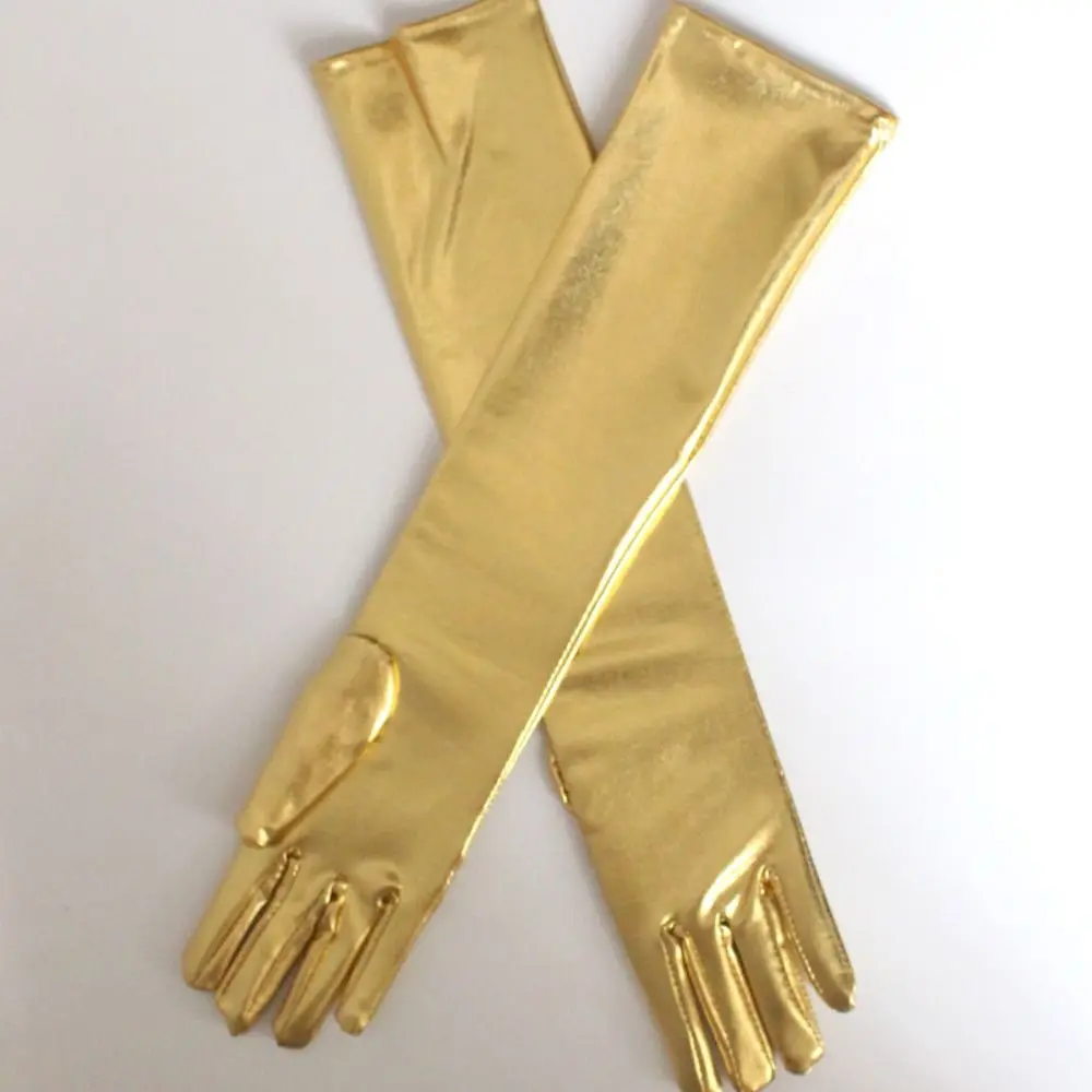

Gothic Shiny Bright Leather Gloves Long/Short Stage Performances Etiquette Gloves Gold Silver Color Punk Mittens Halloween