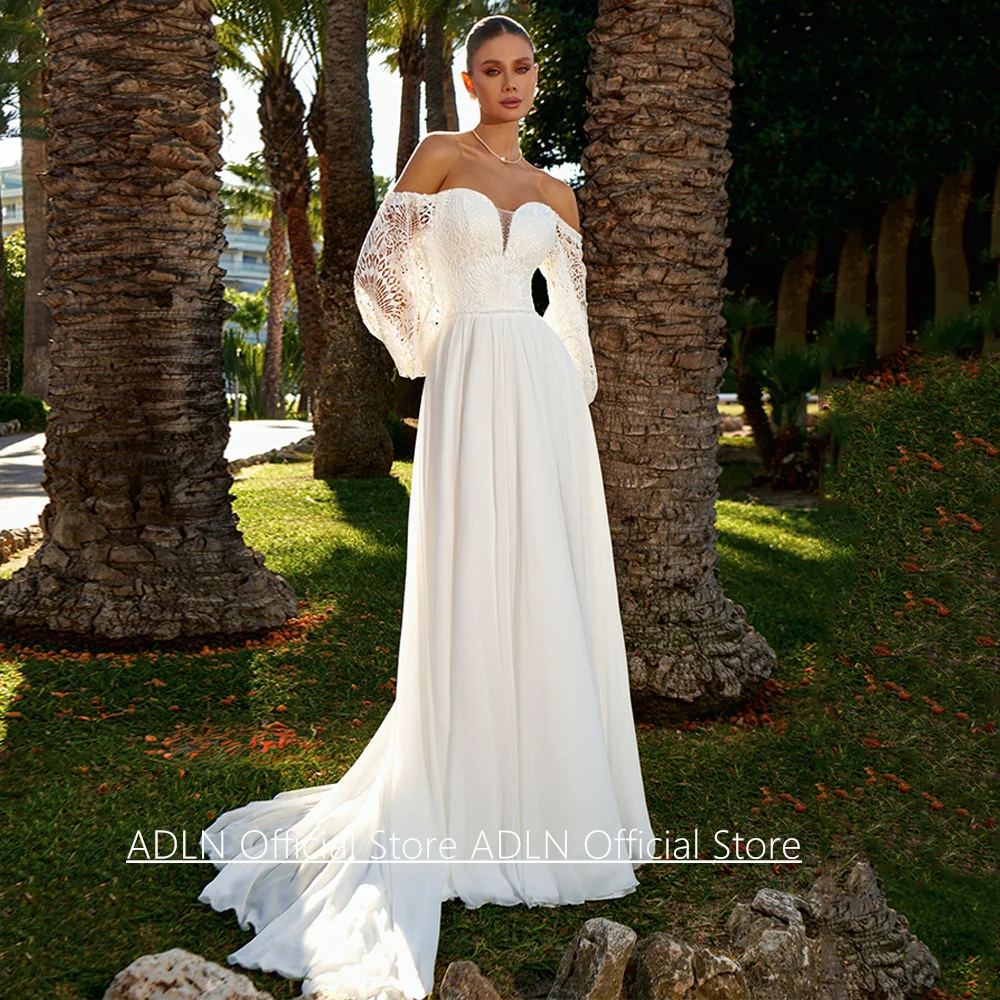 2026 Hochzeitskleid Neuerscheinung Maßgeschneidert mit Puffärmeln V-Ausschnitt Bohemian Spitze Chiffon Strand-Brautkleid Vestido De Noiva