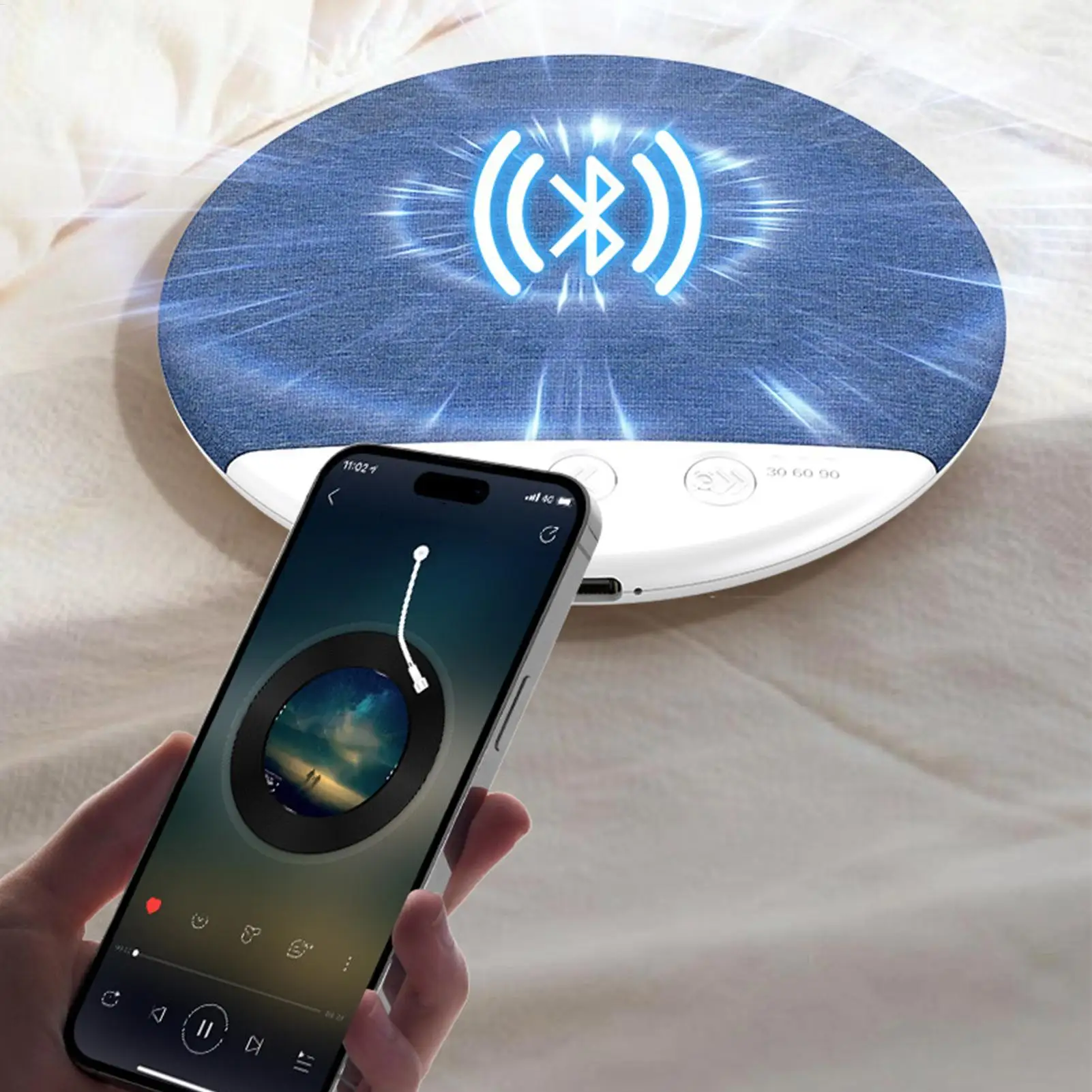 Pillow Speaker Under Pillow Wireless Sleep Speaker White Noise Bone Conduction Mini Portable with Timer for Bedroom Insomnia