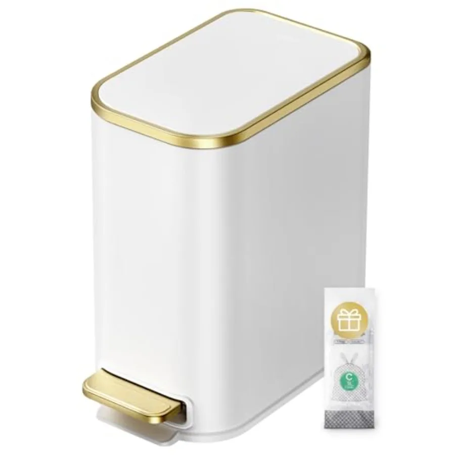 

Small Bathroom Trash Can with Lid Soft Close 5 Liter/1.3 Gallon Stainless Steel Garbage Can with Removable Inner Bucket Step Pe