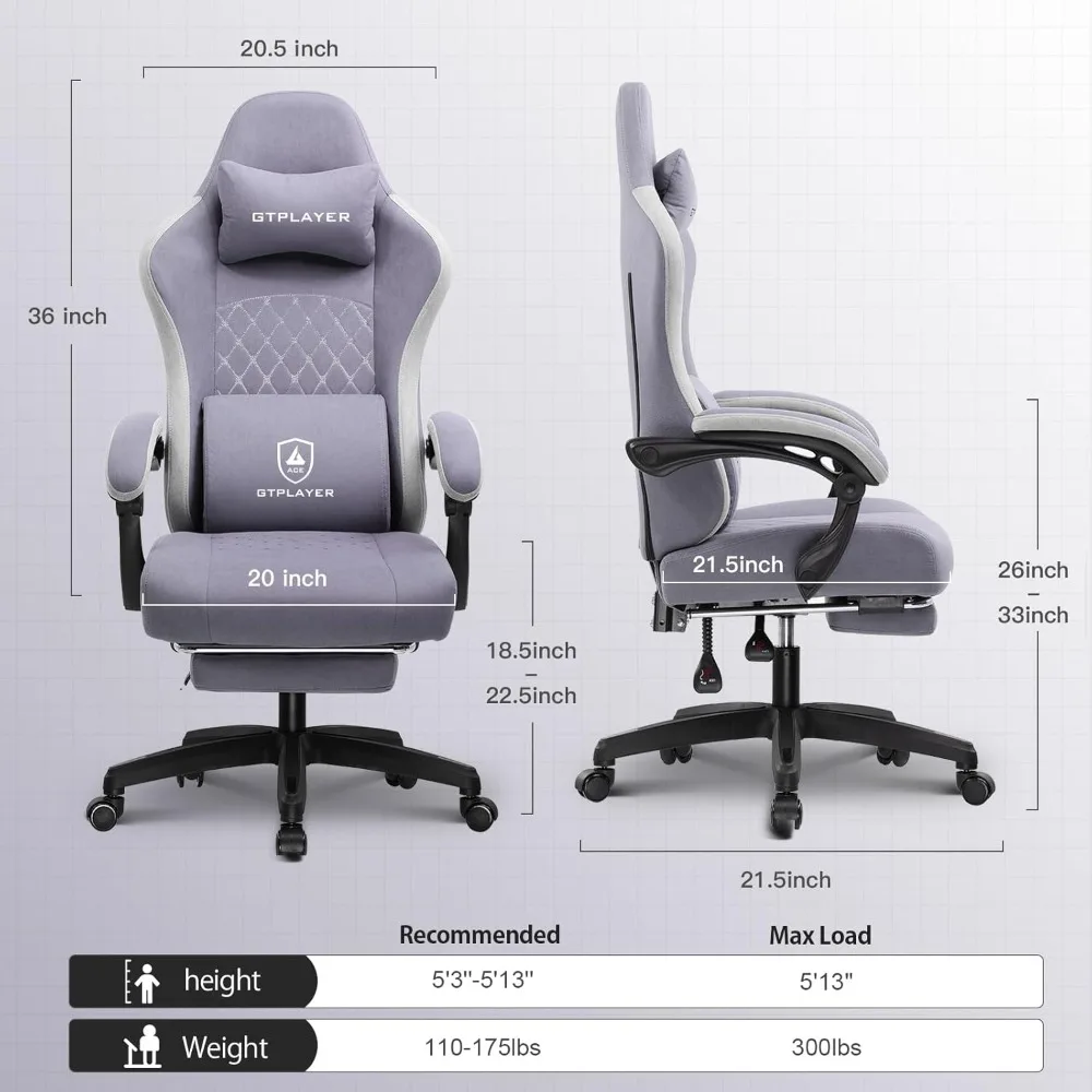 Gaming Chair,Computer Office Chair with Pocket Spring Cushion,High Back Ergonomic Computer Chair w/ Lumbar Support with Footrest