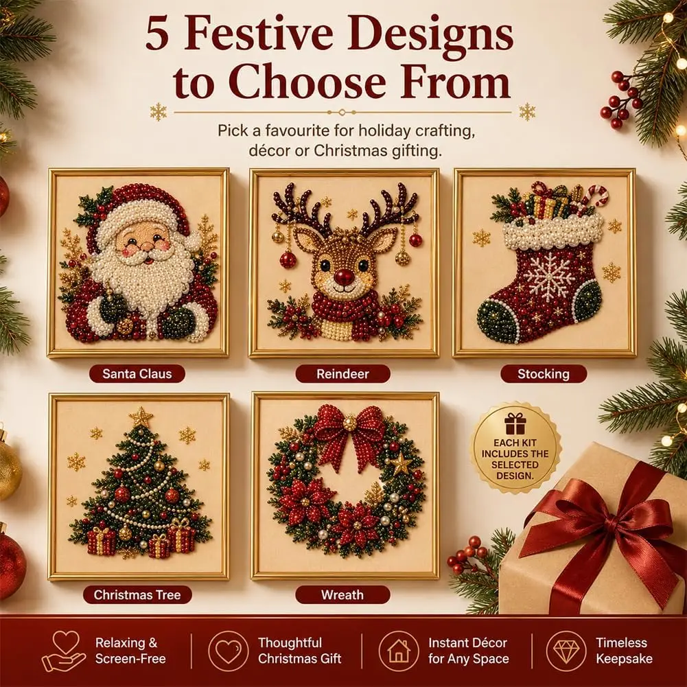 Diy Christmas Pearl Diamond Painting Art Kit with Frame, Christmas Pearl Beads Art Craft for Home Wall Decor for Adults Beginner