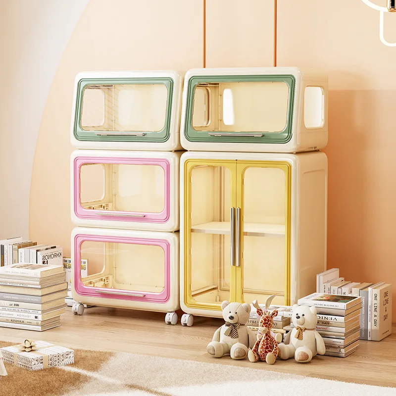 Storage: Dustproof storage rack, books, toys, daily necessities, wheeled cart, cartoon children's multi-layer storage cabinet
