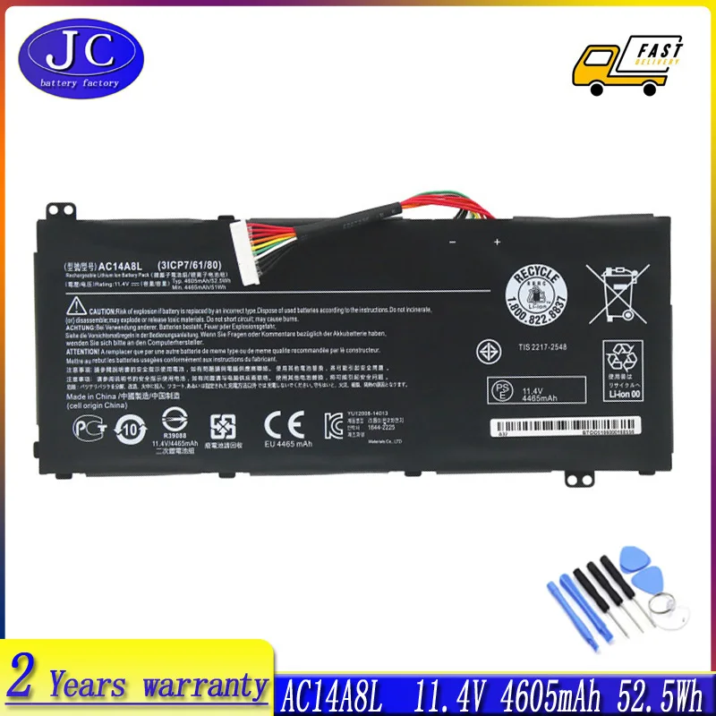 JCLJF AC14A8L New Laptop Battery For Acer Aspire VN7-571 VN7-571G VN7-591 VN7-591G VN7-791G MS2391 KT.0030G.001 11.4V 4605mAh