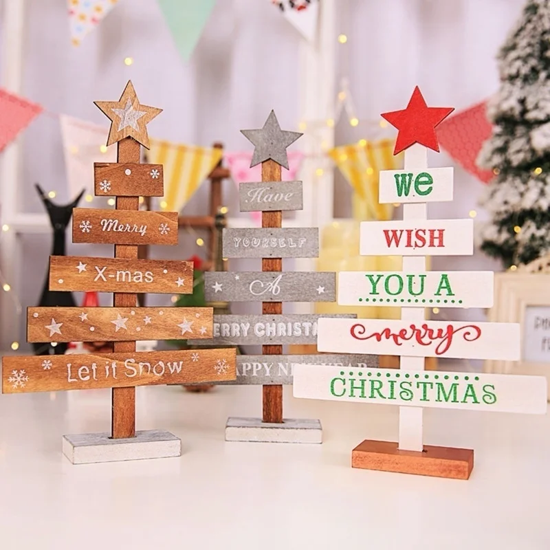 1pcs Mini Wooden Merry Christmas Tree Desk Table Decor Pendants Xmas Tree Ornaments Christmas Decoration Home Decor Gifts