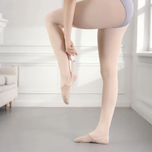 Imagen 2 del producto 1 par de zapatos de gimnasia artísticos de punto, calcetines de media suela, zapatos giratorios de baile de Ballet Jazz para mujeres y niñas, danza del vientre profesional