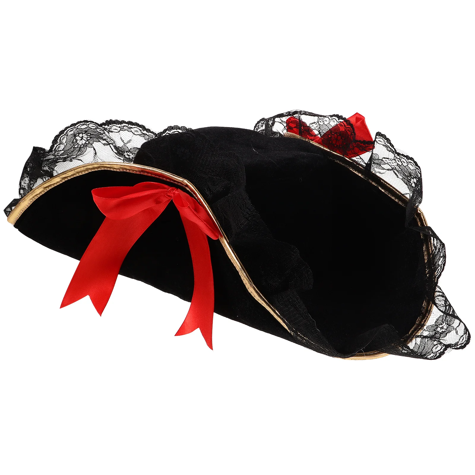 Piratenhut für Frauen, rote Schleife, Dreispitz, Kostümzubehör, Halloween-Party, Cosplay, Kopfbedeckung, Kapitän, Anziehpirat