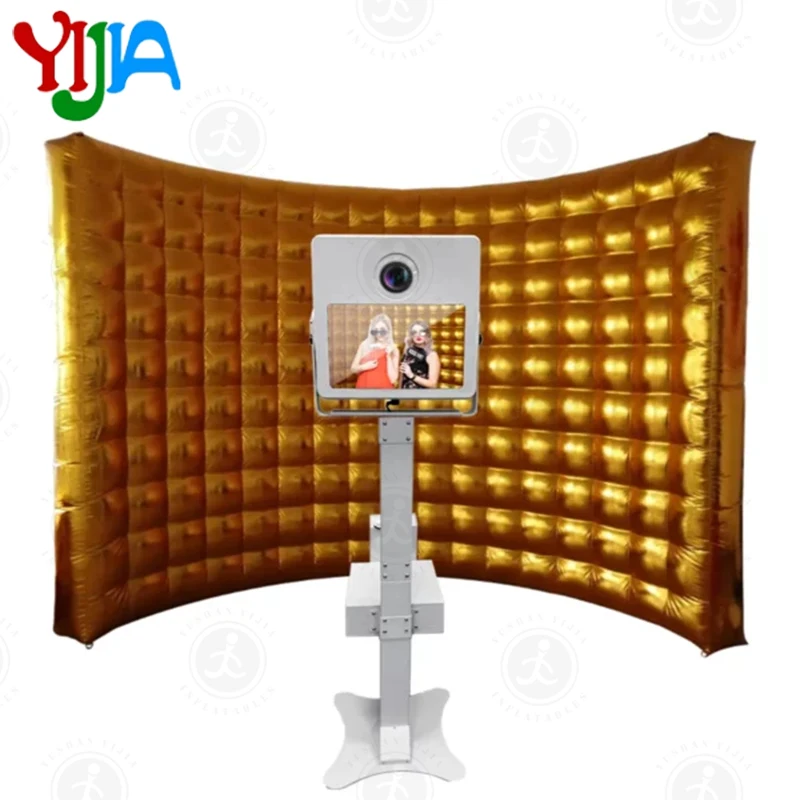 10FT-3m  Golden/Silver Inflatable Photo Booth Backdrop Inflatable Photo booth 360 Wall With Blower  For Party Wedding Events  Ad