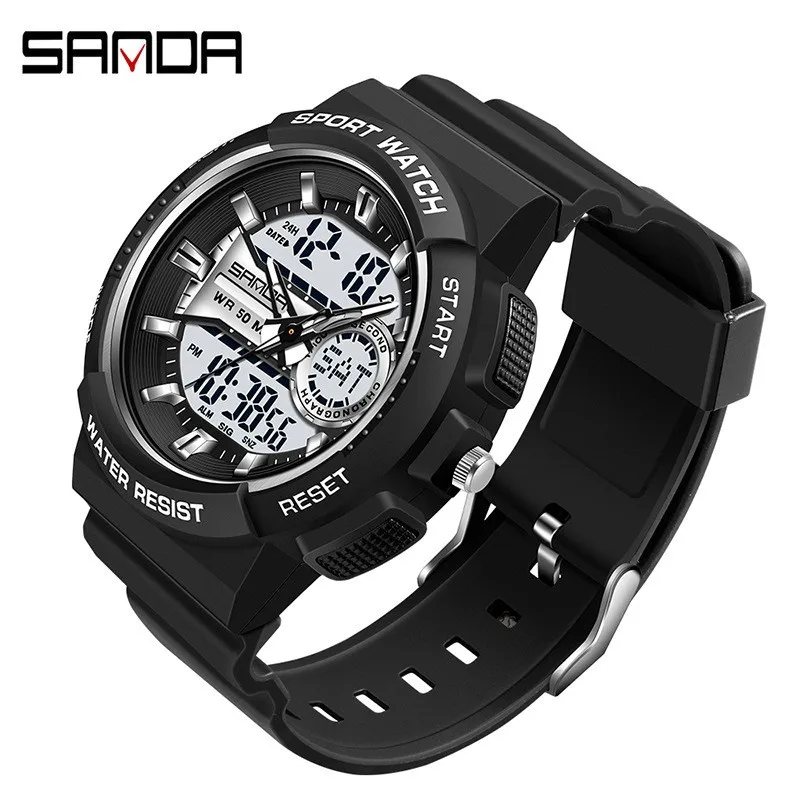 SANDA Dual Display Electronic Watch Couple's Watch Waterproof, Luminous, Shockproof, Sports Student Men's and Women's Watch