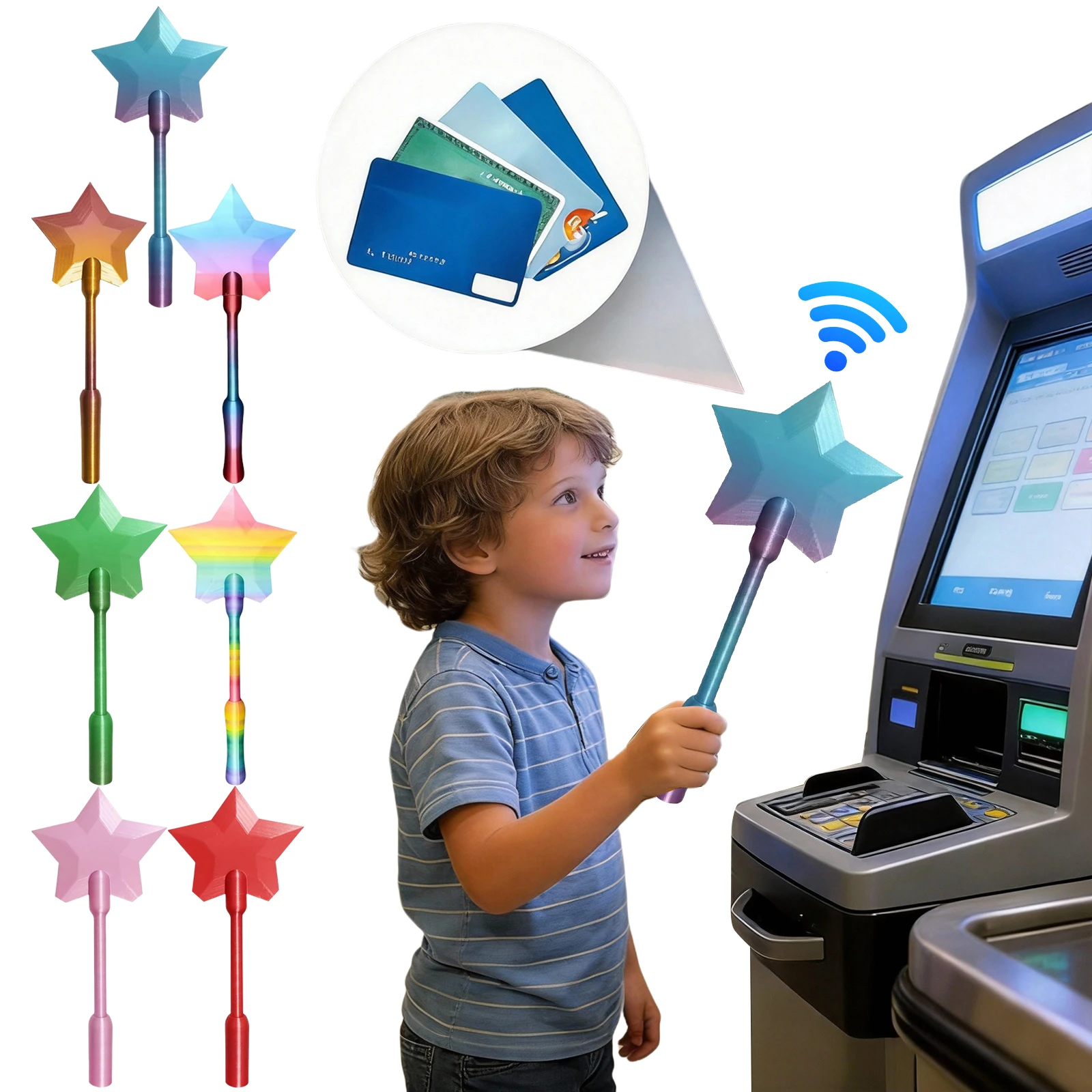Star Magic Credit Card Wand Contactless Payment Card Holder Easy Use Lightweight for Kids Adults Friends Holiday Birthday Gifts