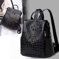 2025 New Fashion Cow Genuine Leather Women Backpacks Luxury Brand Female Alligator Ladies Girl Student Casual Backpack