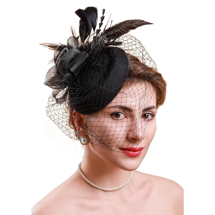 

Cizoe Fascinators Hats 20s 50s Hat Pillbox Hat Cocktail Flower Tea Party Headwear with Veil for Girls and Women
