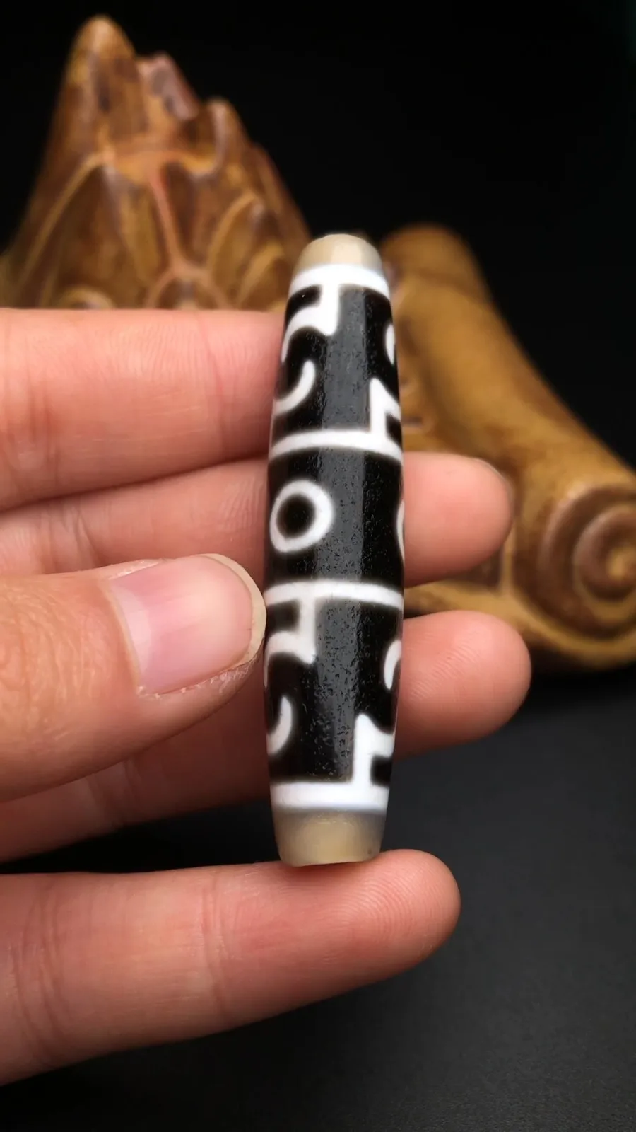 Rare Tibetan Buddhism Agate 3 Eye Lotus Mage Faqi Dzi Bead Amulet Pendant G256