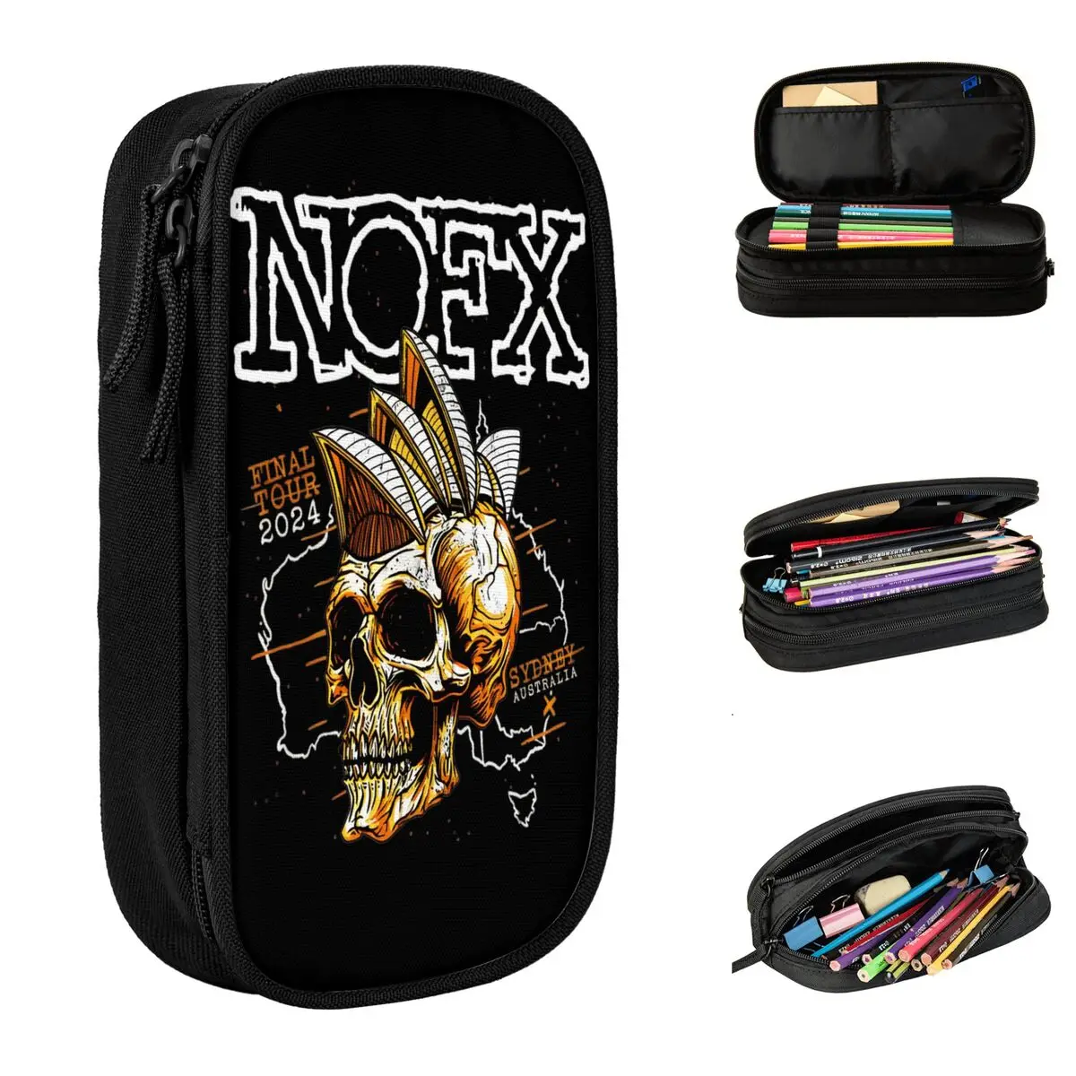 NOFX Music Logo Pencil Cases Punk Rock Band Pencilcases Pen Box for Student Large Storage Bag Students School Gift Stationery