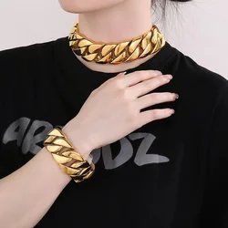 24mm 31mm Punk Gold Color Curb Cuban Chain Necklace Bracelet Men Women Hiphop Stainless Steel Bike Biker Necklace Choker Jewelry