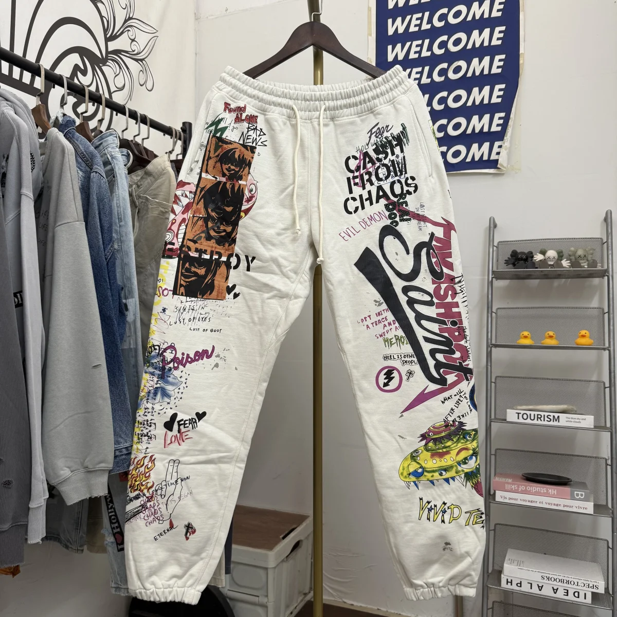 

Casual Loose Cuffed Sweatpants Men's American High Street fiti Print Waed out Loose Fit Street Sle Youth Faion