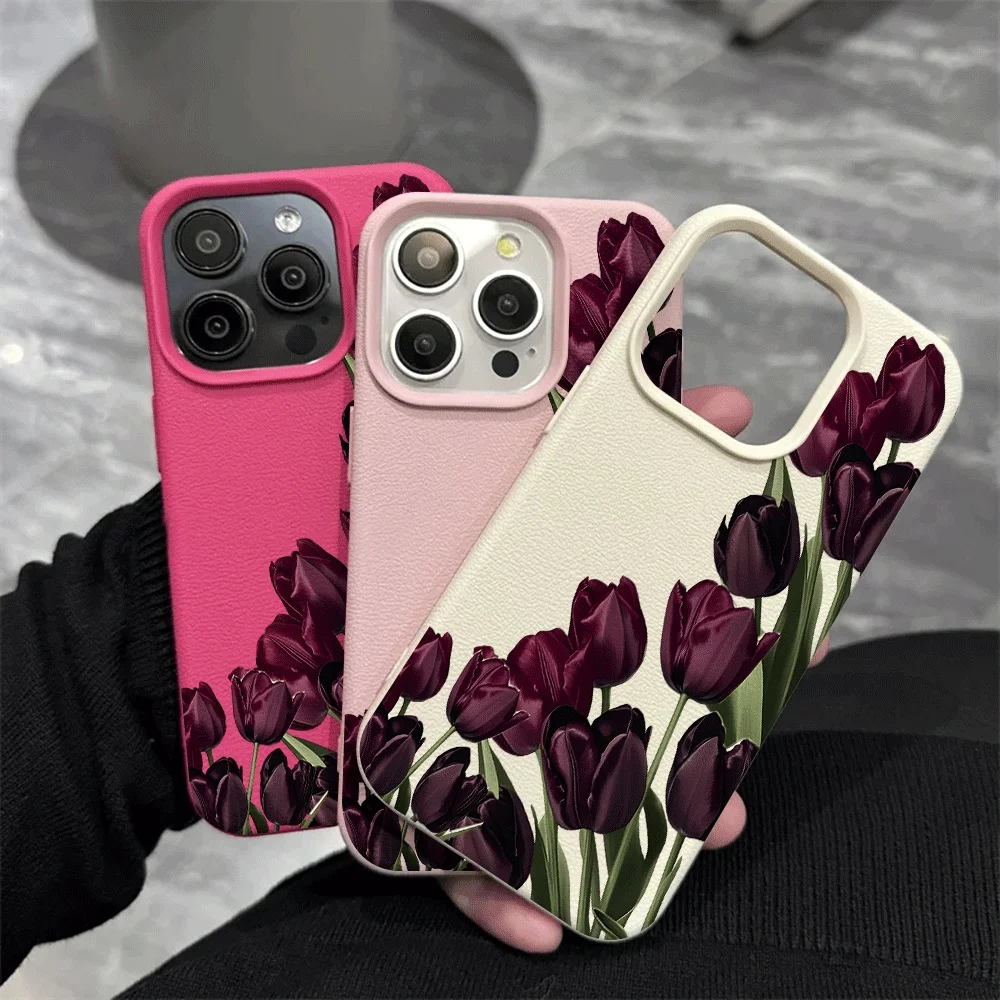 Dunkelviolette Tulpen-Handyhülle für iPhone 17 16 15 14 13 12 11 Pro Max 16 15 14 Plus 17 16 15 Pro 17Air XR XS Silikon-Matt-Abdeckung – Detail 4