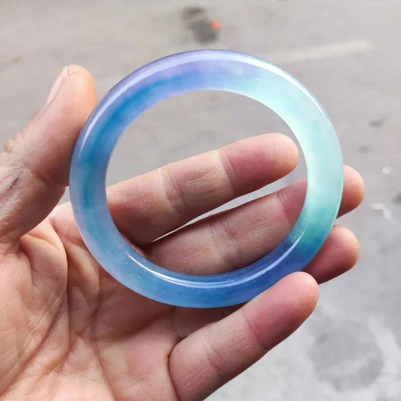 

Ice seed sea blue chubby round jade bracelet Noble temperament fashionable and versatile jade bracelet bangle bangles for women