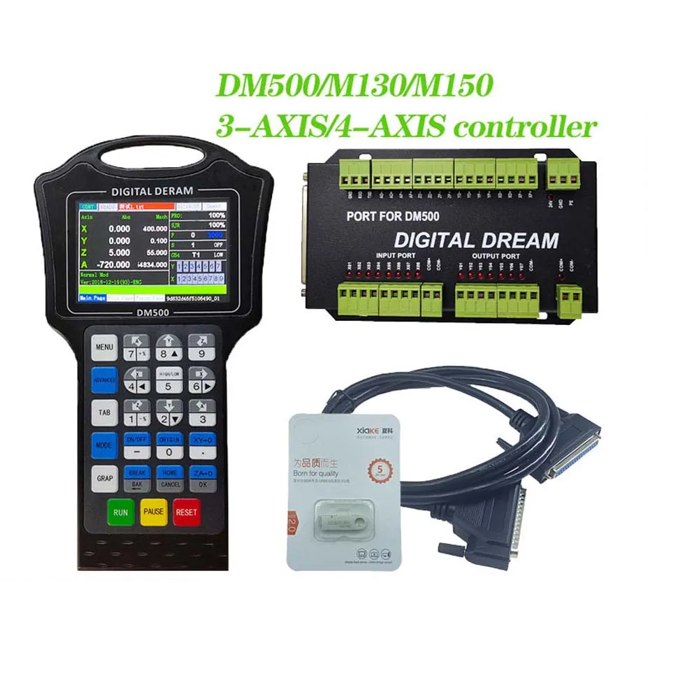 

3 4 Axis 500Khz DM500 Hand Held Offline CNC Motion System Controller Board With Pendant Fit CAD CAM G Code And USB Flash Drive