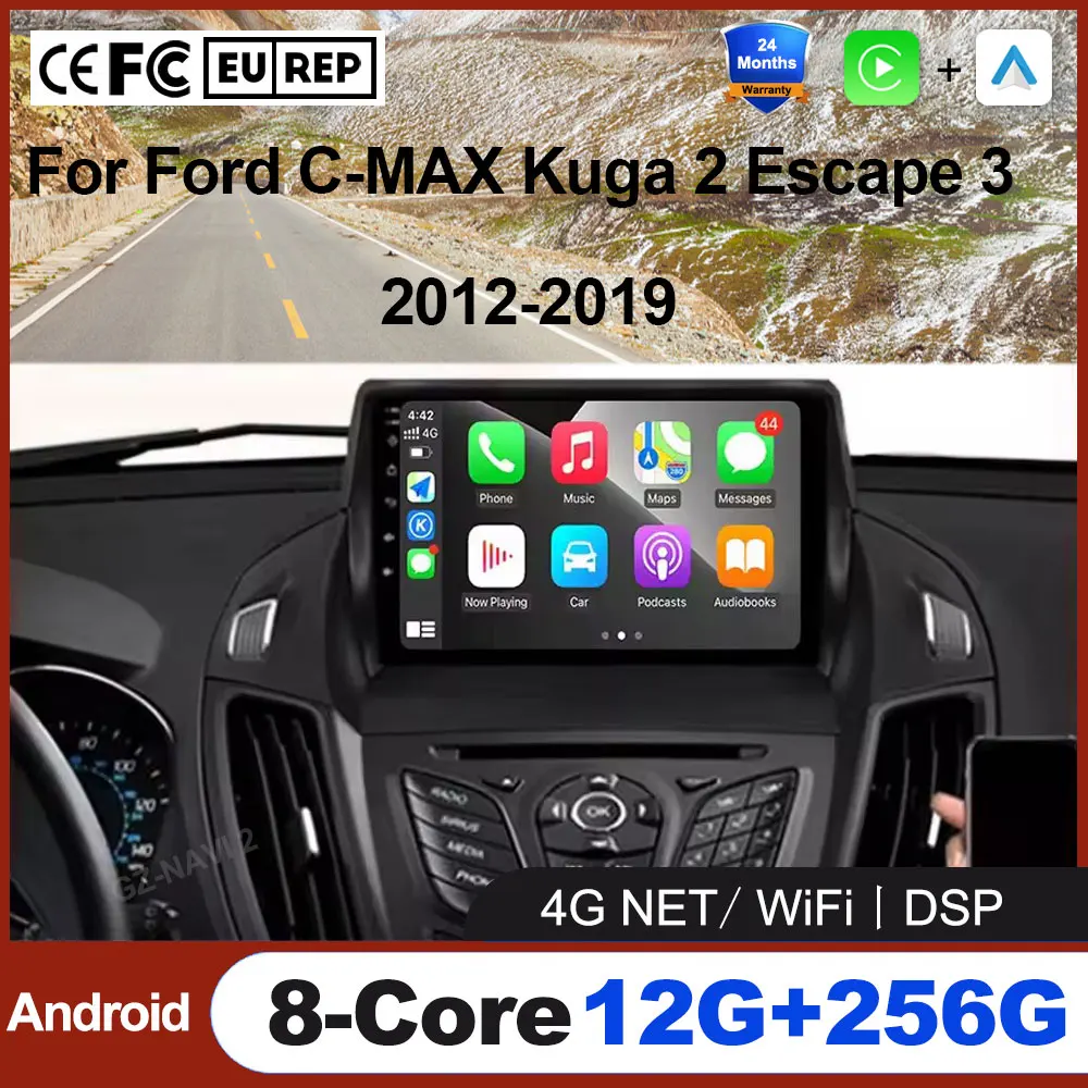 

Для Ford C-MAX Kuga 2 Escape 3 2012-2019 Android 16 Автомобильный радиоприемник Беспроводной Carplay GPS-навигатор Экран Стерео Видеоинструмент BT