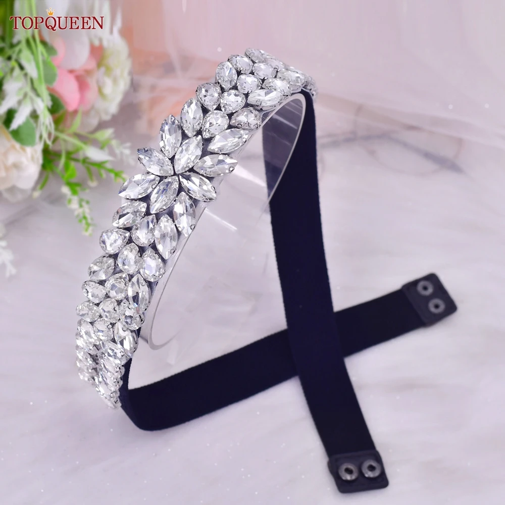 

TOPQUEEN Black Elastic Belt Women Fashion Clothing Decoration Accessories Rhinestones Luxury Sparkly Party Dress Waist Sash S90