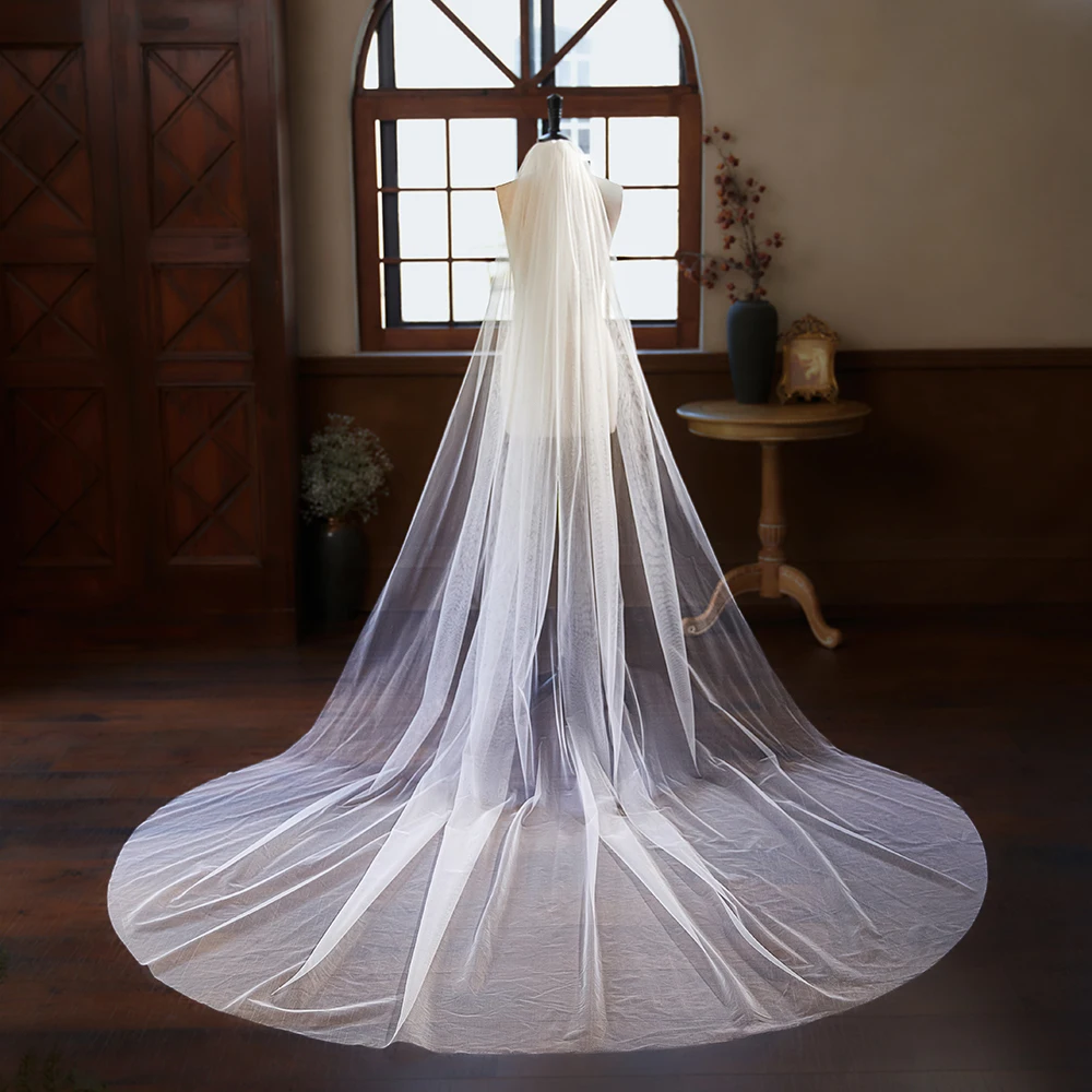 Simple 3M*3M Soft Tulle One Layer Cathedral Length Bridal Veil with Comb Marriage Wedding Veil Accessories