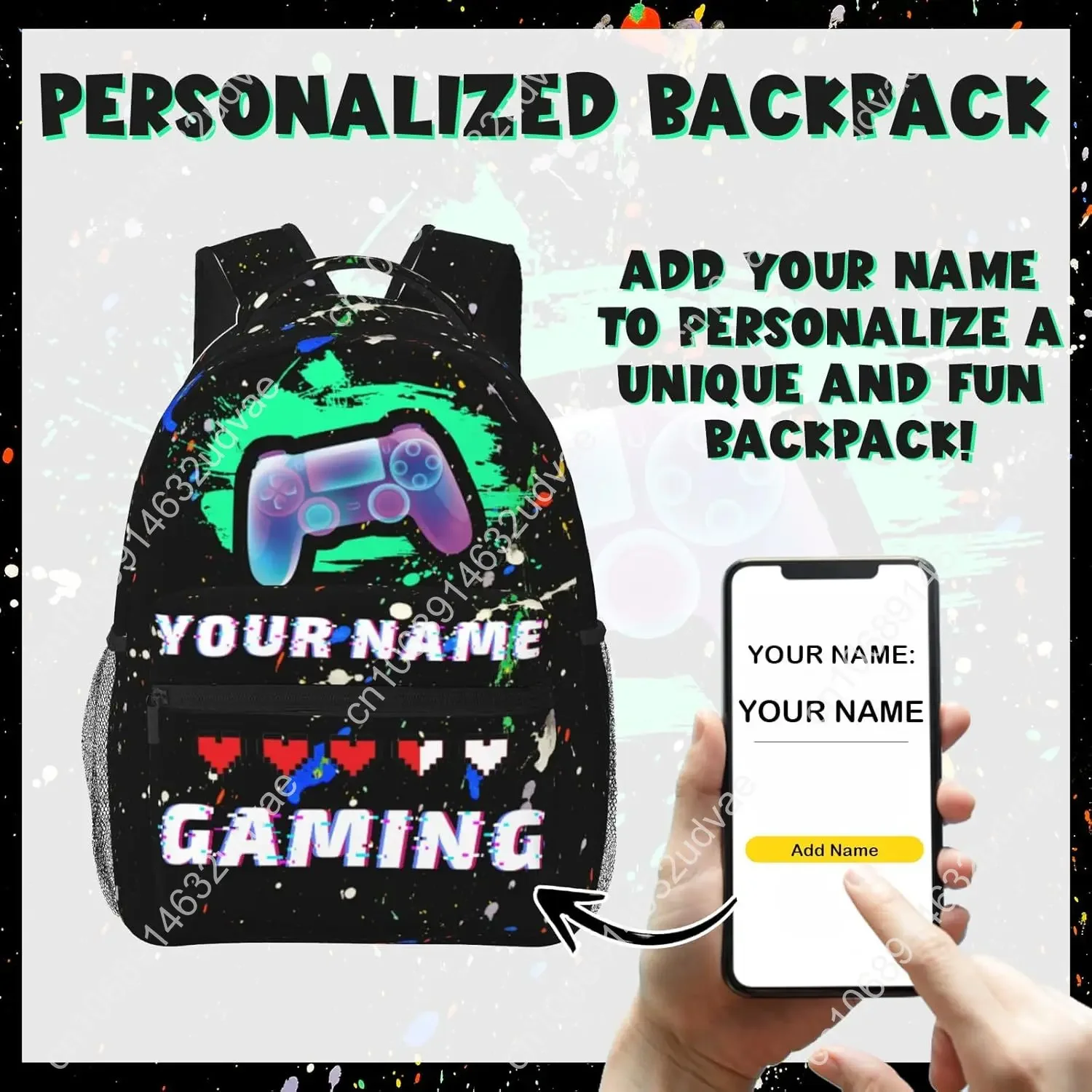 Personalized Backpack for  Custom Backpacks with Name for , Customized Gaming School Bookbag for Back to School T