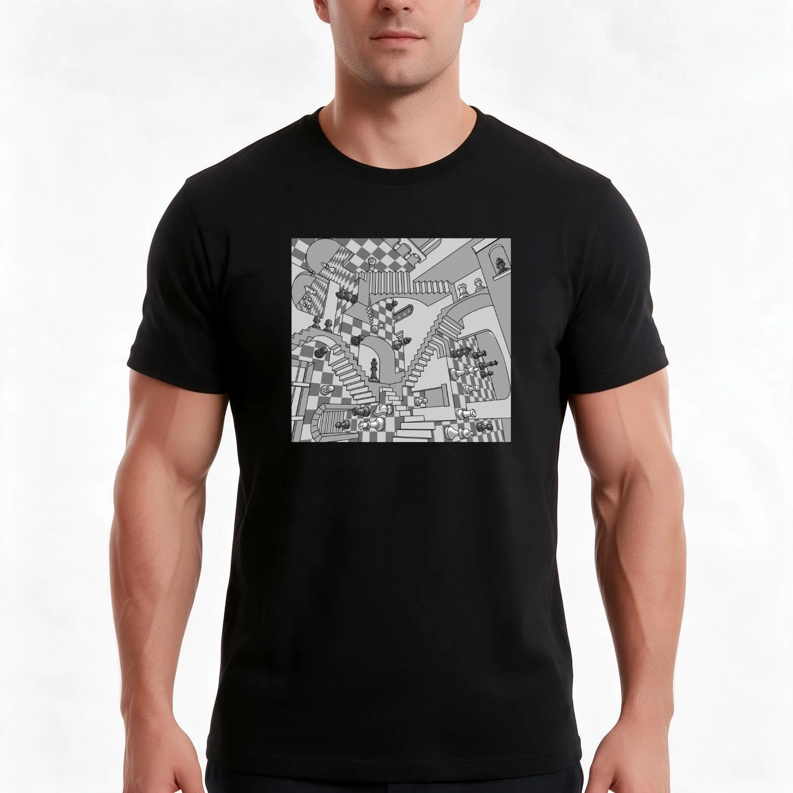 Check Dimension T-Shirt, Summer Casual Cotton Tee, Oversized Streetwear Tops, Vintage Graphic Print, Loose Fit Short Sleeve