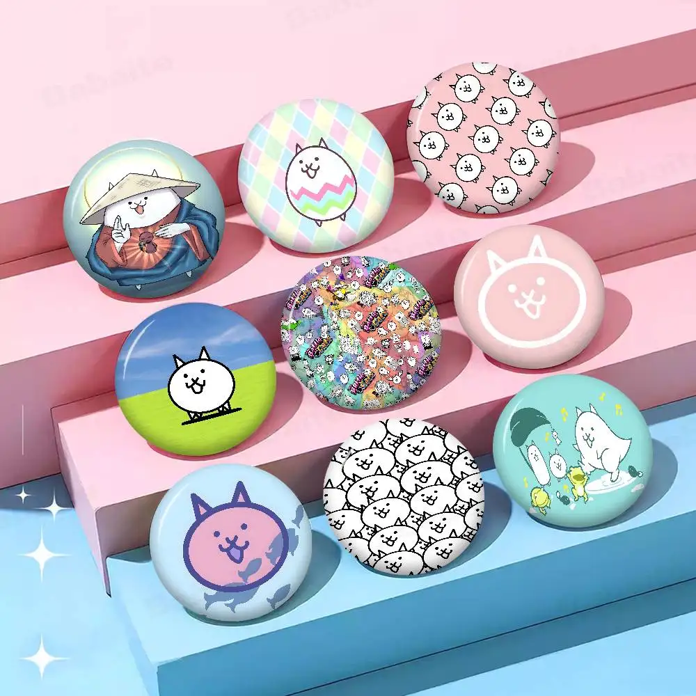 Cute Japanese Game T-The Battle Cats Round Button Pins Slogan Creative Brooches Backpack Clothes Decoration Cartoon Jewelry Gift