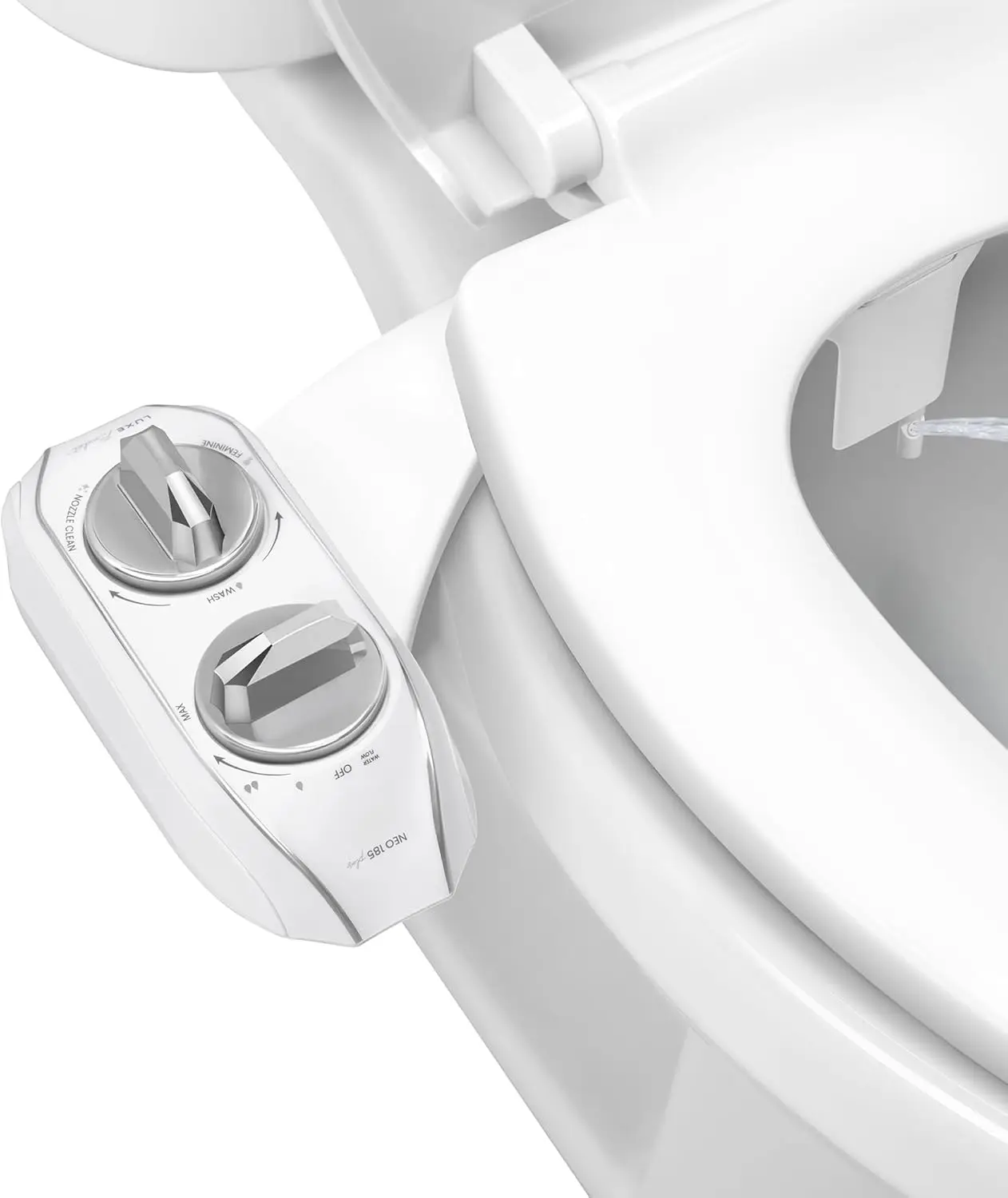 

NEO 185 Plus - Dual Nozzle, Non-Electric Bidet Attachment for Toilet Seat, Patented Slide-In Install, 360° Self-Clean