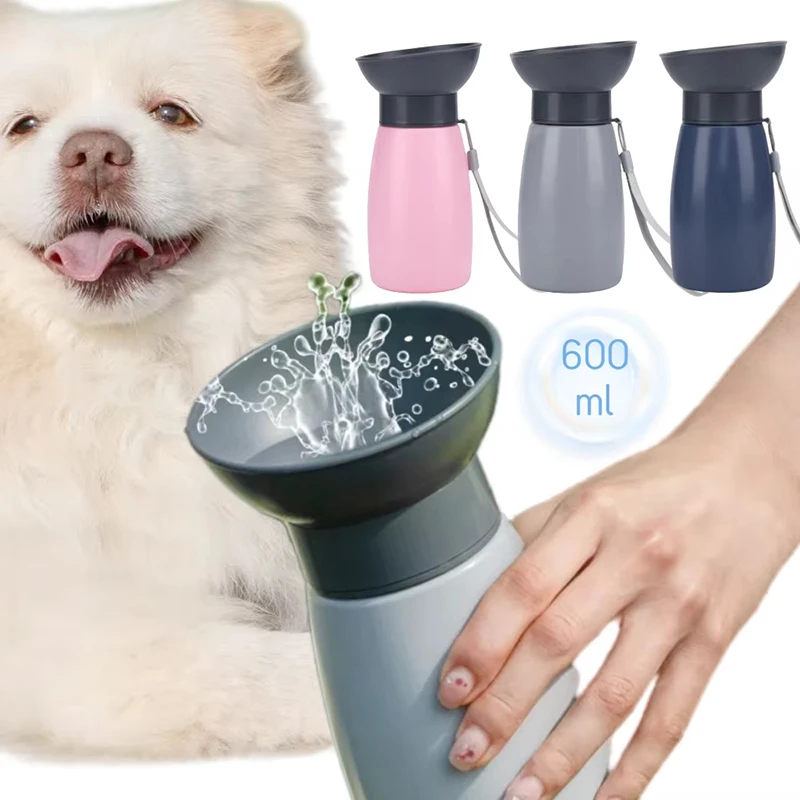 

600ml Hight Capacity Fountain Type Pet Water Bottle for Dogs Cats Portable Push Out Travel Walking Puppy Drinking Bowl Dog Stuff