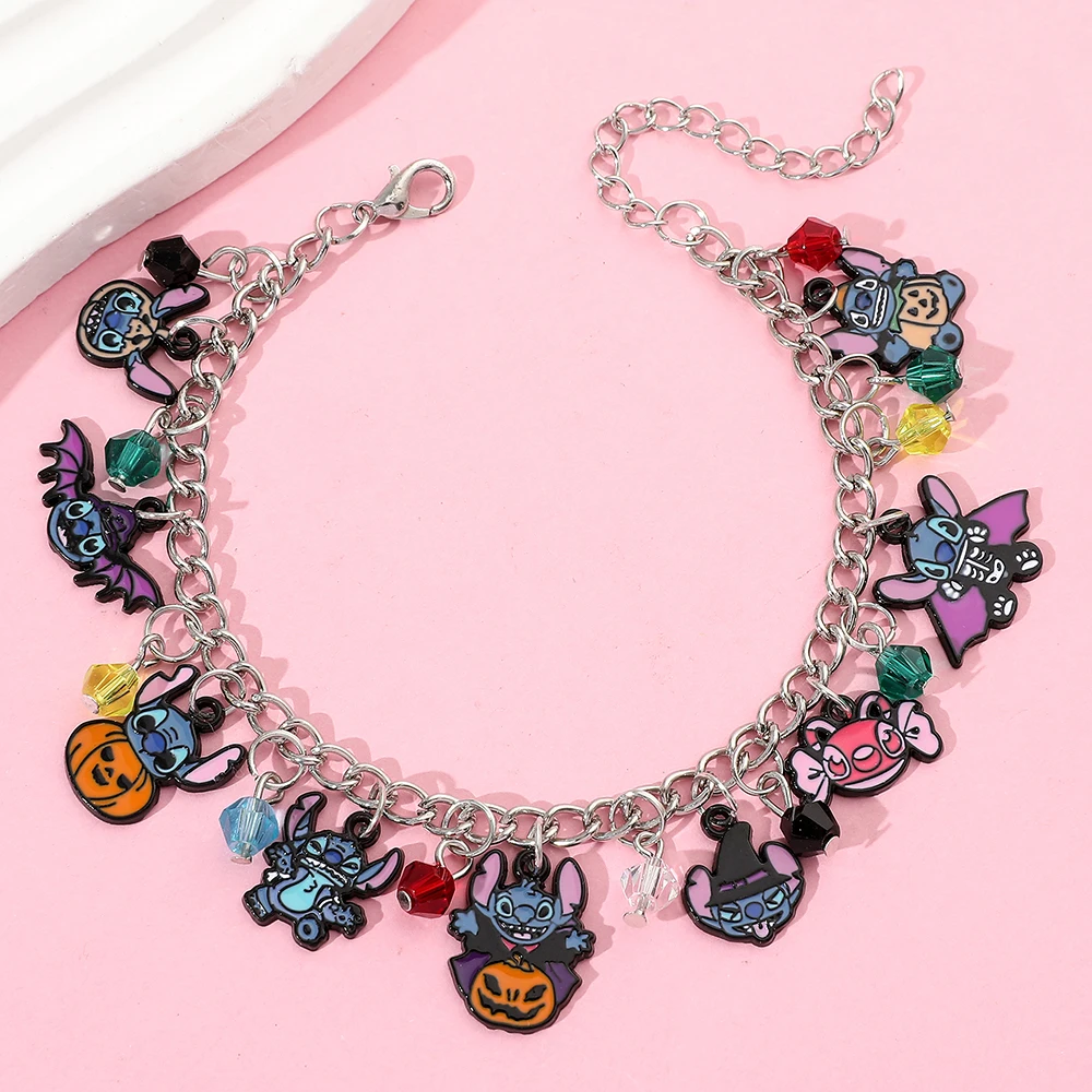 Cartoon Lilo & Stitch Inspired DIY Bracelet Stitch Pendant Crystal Beads Bangle for Women Party Jewelry Accessories