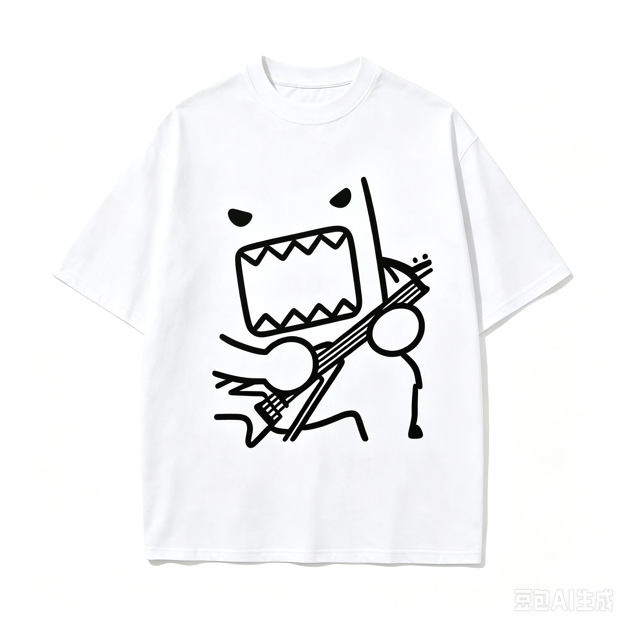Men Cartoon Rock Monster Play Guitar Graphic T‑Shirt Vintage Washed Crew Neck Short Sleeve Casual Streetwear Tee