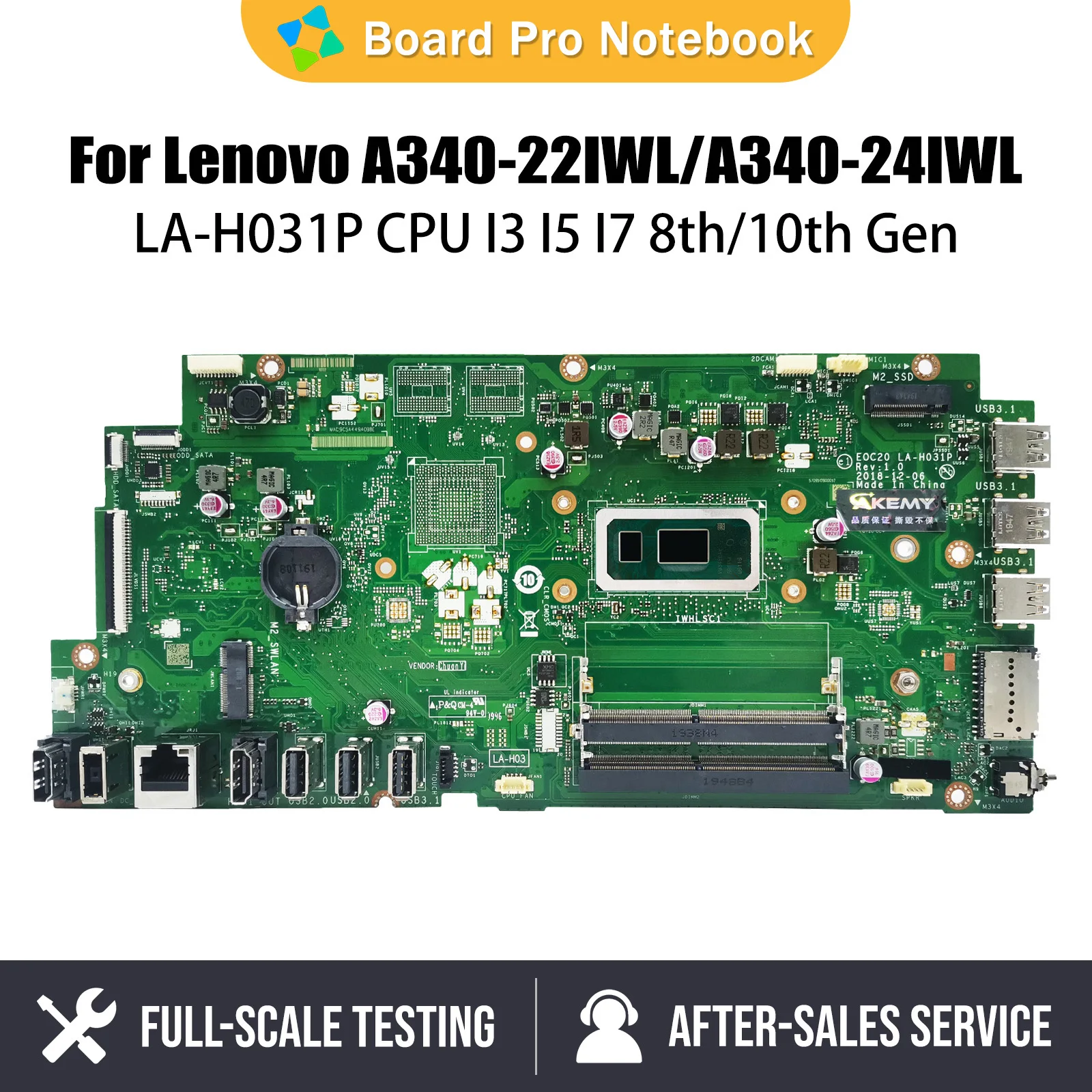 Carte mère A340-24IWL pour Lenovo AIO A340-22IWL LA-H031P 5B20U54062 5B20U53942 i3 8th carte mère tout-en-un