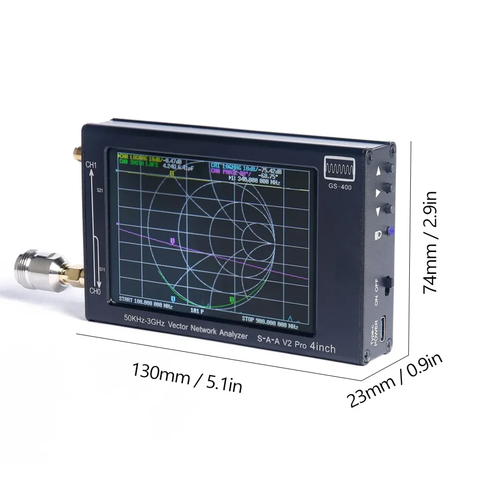 GS400 4inch SAA2 3G Vector Network Analyzer NanoVNA V2 2.4G GPS Antenna Adapter