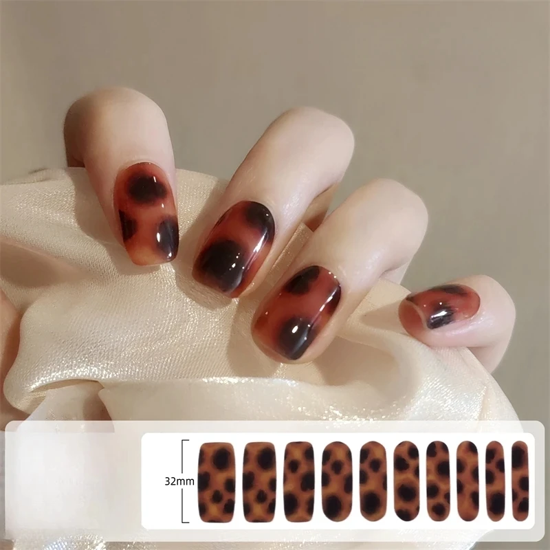 2 Stks/doos Luipaard Korea Semi-Uitgeharde Gel Nagelstrips Langdurige Ster Volledige Dekking Uv Licht Gel Uitgeharde Wraps Manicure Diy Decoratie