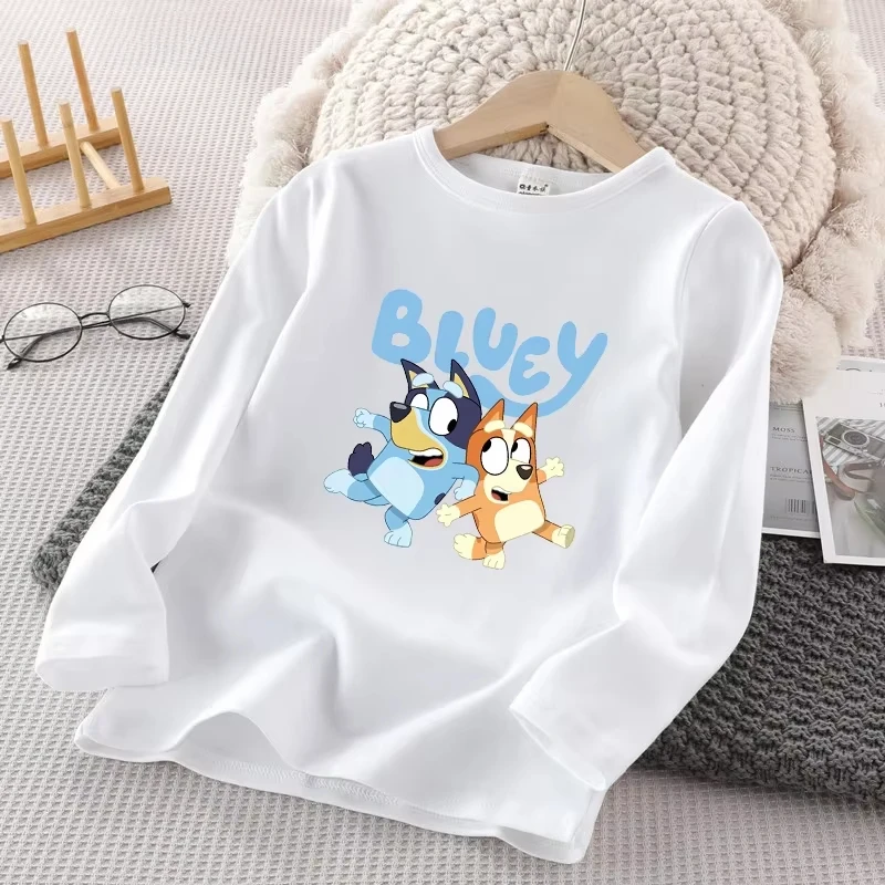 Bluey White Children Long Sleeves Autumn Cotton Warm Soft Sweatshirt Cartoon Anime Clothes New Kids Girls Cute Birthday Gifts