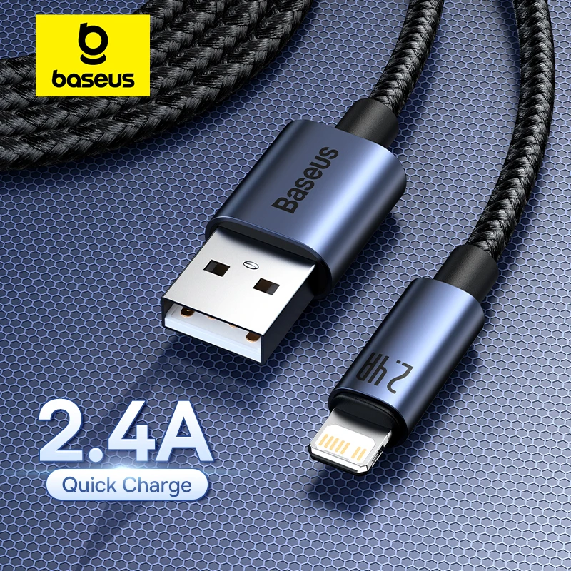 Baseus 2.4A USB Cable for iPhone 13 12 11 Pro Max 8 X Fast Charge for iPhone Cable USB Data Sync Cable Phone Charger Wire Cord