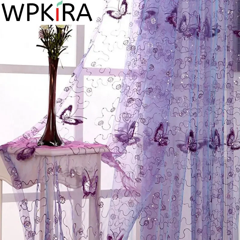 

Purple Luxury Embroidered Pastoral Butterfly Window Curtain Tulle for Living Room Window Modern Home Decor Dustproof Drapes