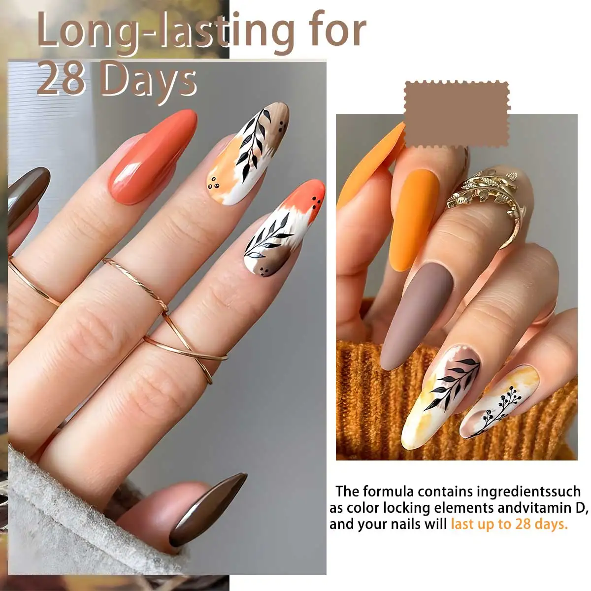 Autumn Melard Warm Brown 12-Piece Solid Color Gel Nail Polish Set, High Color Intensity Single Coat Application Uv/Led Soak-Off Gel Set, Fashionable Neutral Tones DIY Nail Art Kit for Beginners