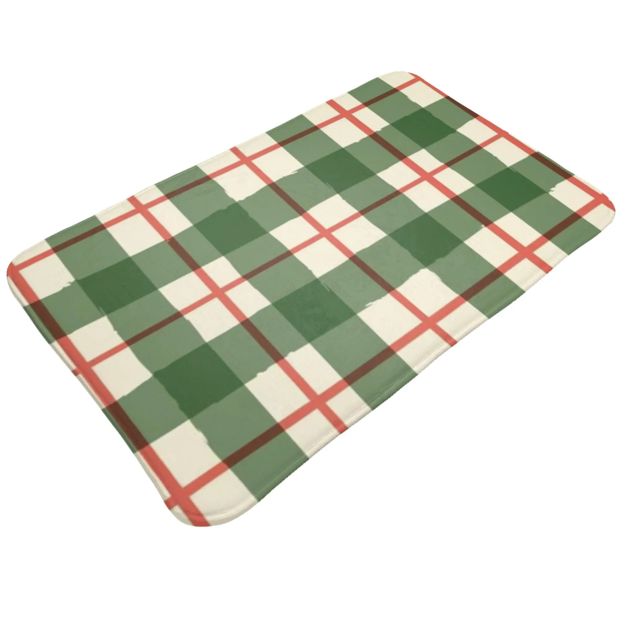 Green Red Gingham Check Seamless Pattern Non-slip Mat Bedroom  Welcome Doormat Floor Decoration