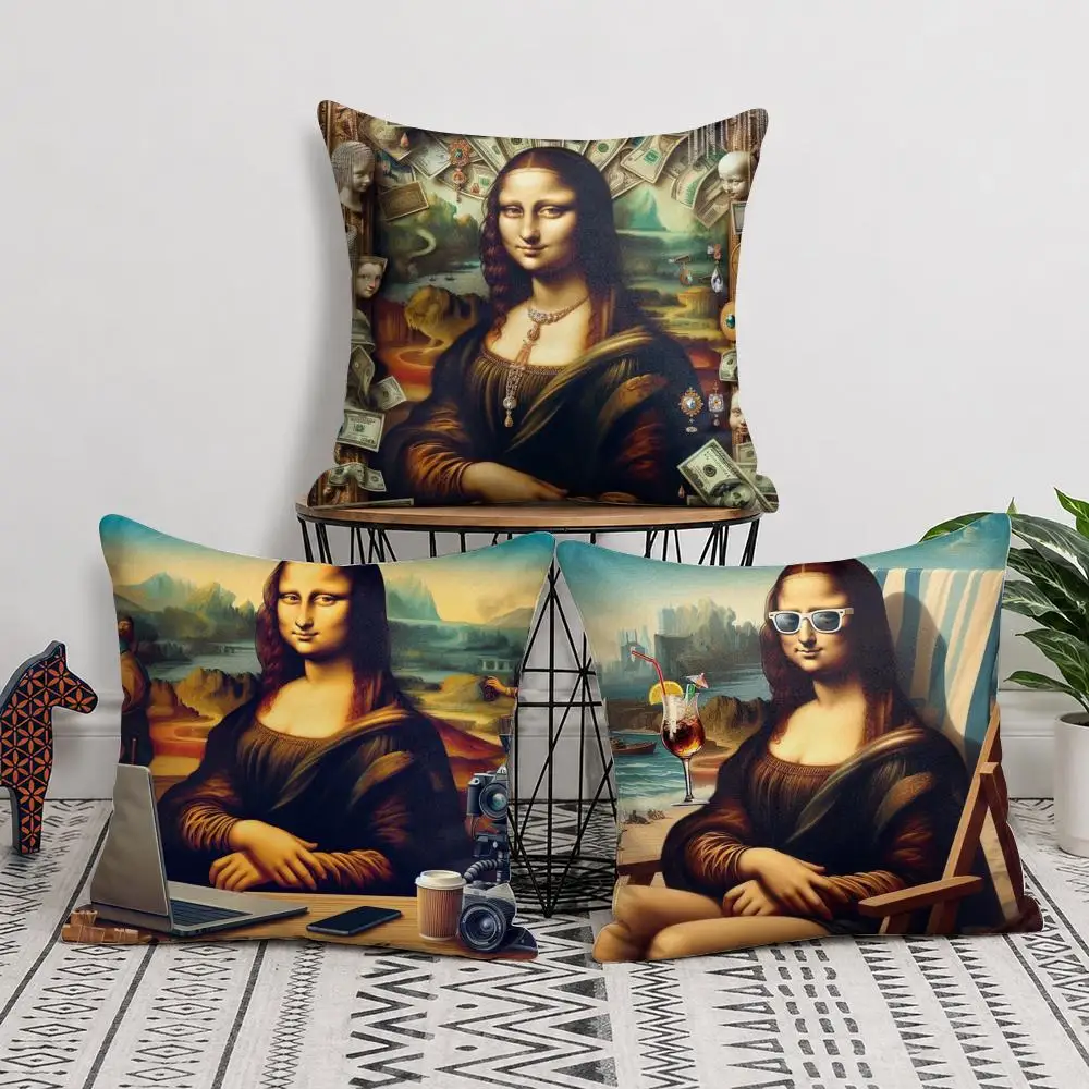 Hilarious Mona Lisa Cushion Cover Short Plush Soft Double-Sided Printing Pillow Case Cozy Sofa Bedroom Home Decor Gift