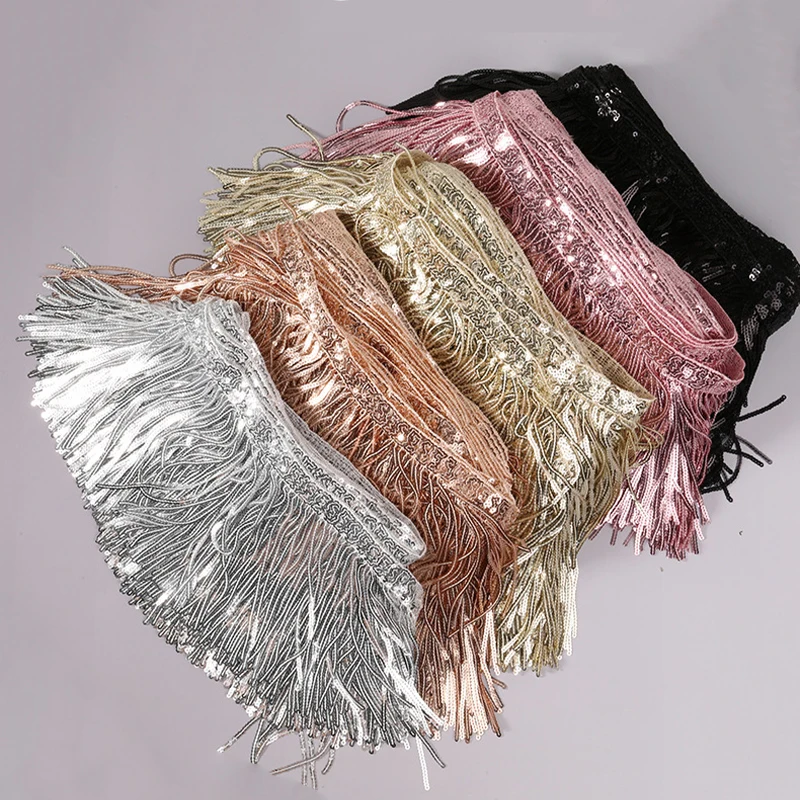 

10 Yards 15cm Colorful Sequins Tassel Fringe Bag Latin Dance Dress Lace Trim Clothing Decor Lace Ribbon DIY Sewing Accessories