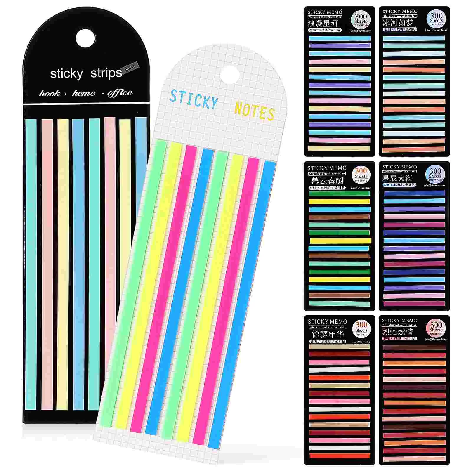 8 Packs Very Fine Index Sticker Labels Fluorescent Highlight Strips Paper Bookmark Highlighter Tape